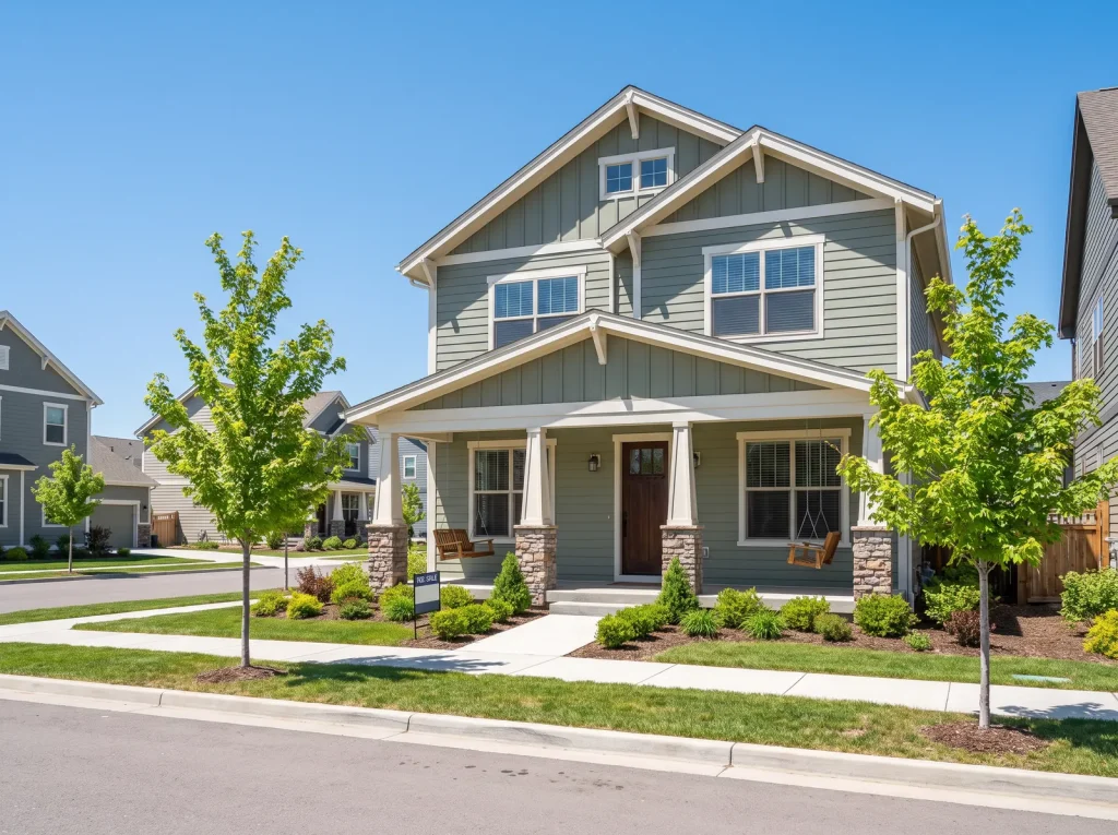 Craftsman-style home with a front porch on a Mueller street